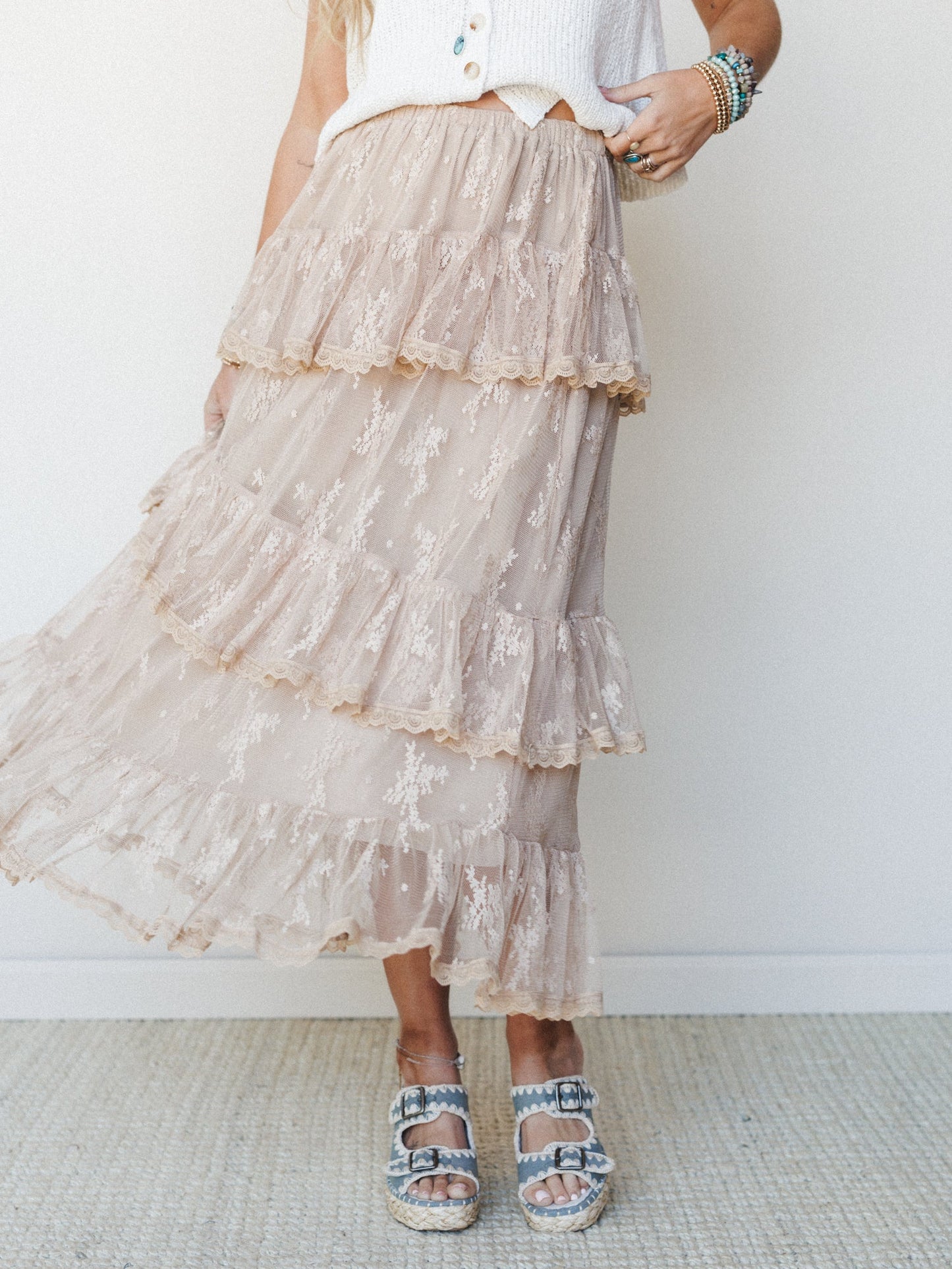 Elowen Ruffle Maxi Skirt - Latte