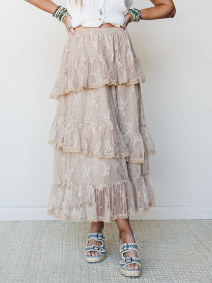 Elowen Ruffle Maxi Skirt - Latte