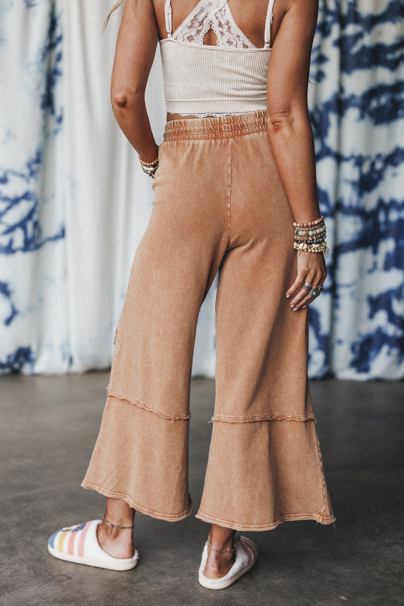 Ethereal Blooms Wide Leg Pants - Almond