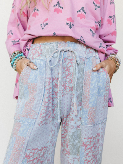 Spring Flower Pants - Peri Blue