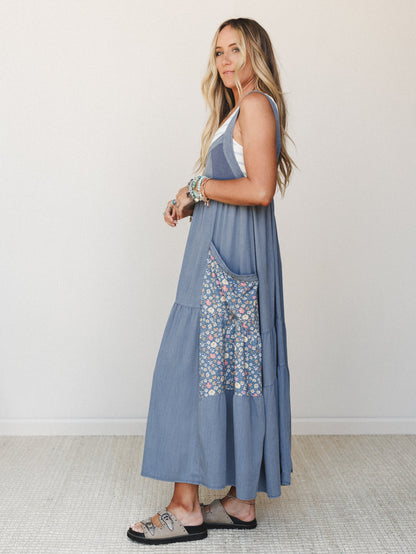 June's Flowers Maxi Dress - Washed Denim