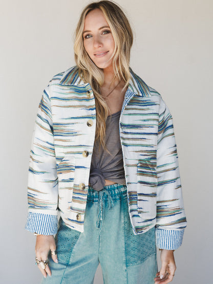 Cool Lines Jacket - Ivory Blue Green