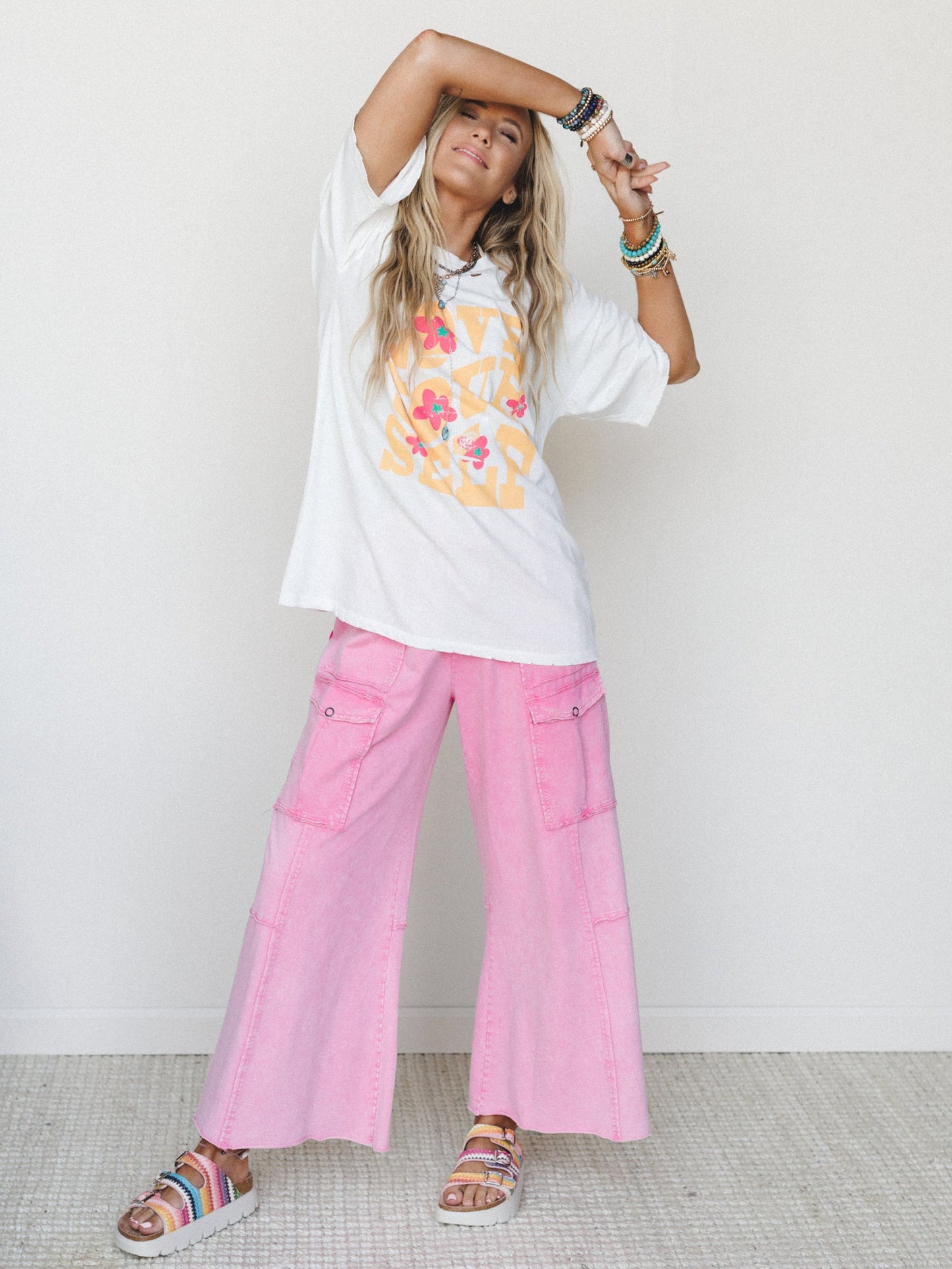Game On Cargo Wide Leg Pant - Pink