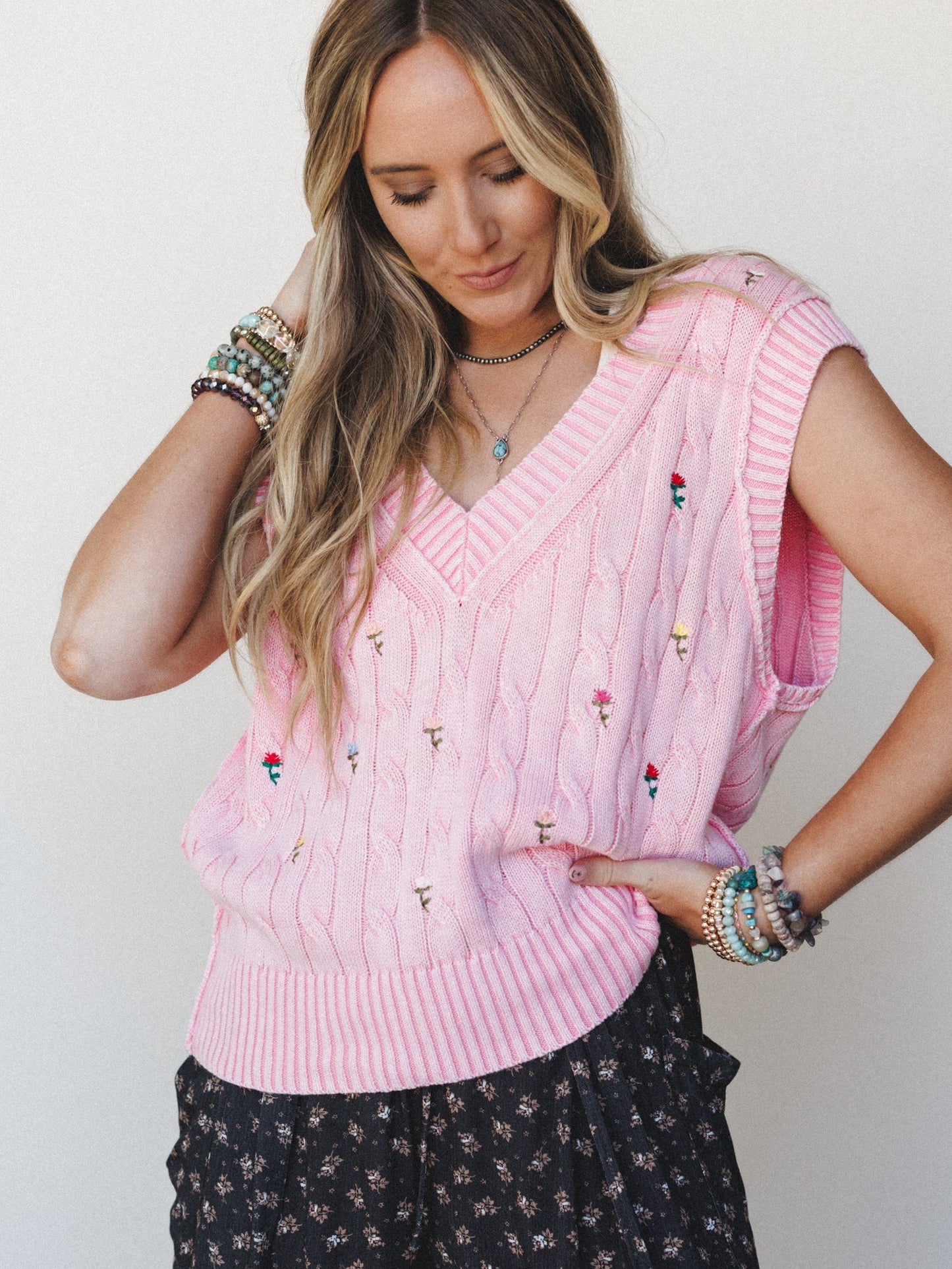 Floral Embers Embroidered Vest - Pink