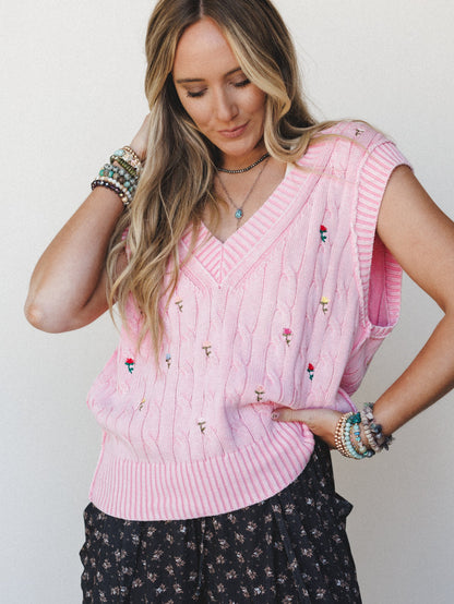 Floral Embers Embroidered Vest - Pink