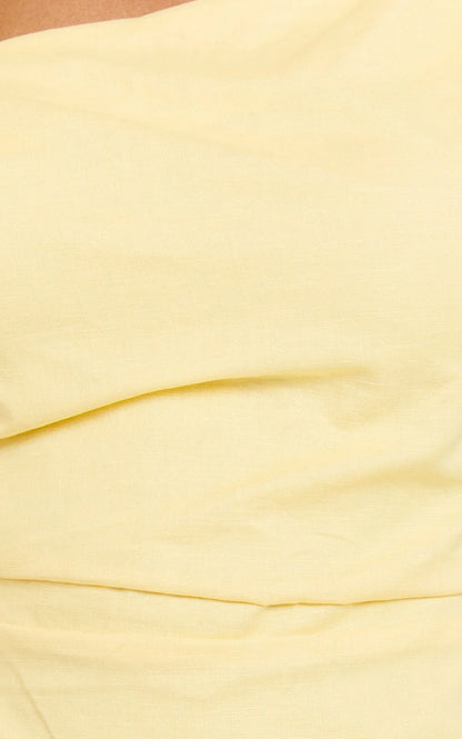 Jeofina Mini Dress - Off The Shoulder Linen Look Dress in Lemon