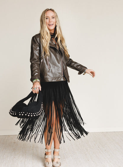 Swayed West Fringe Skirt - Black