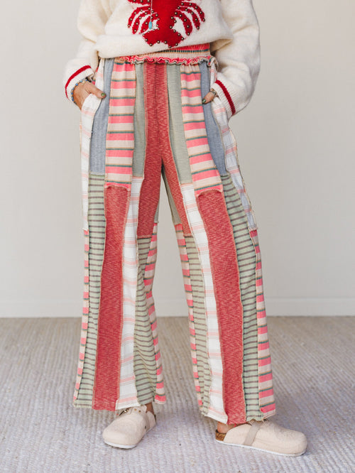 Eclectic Stripes Wide Leg Pants - Pink