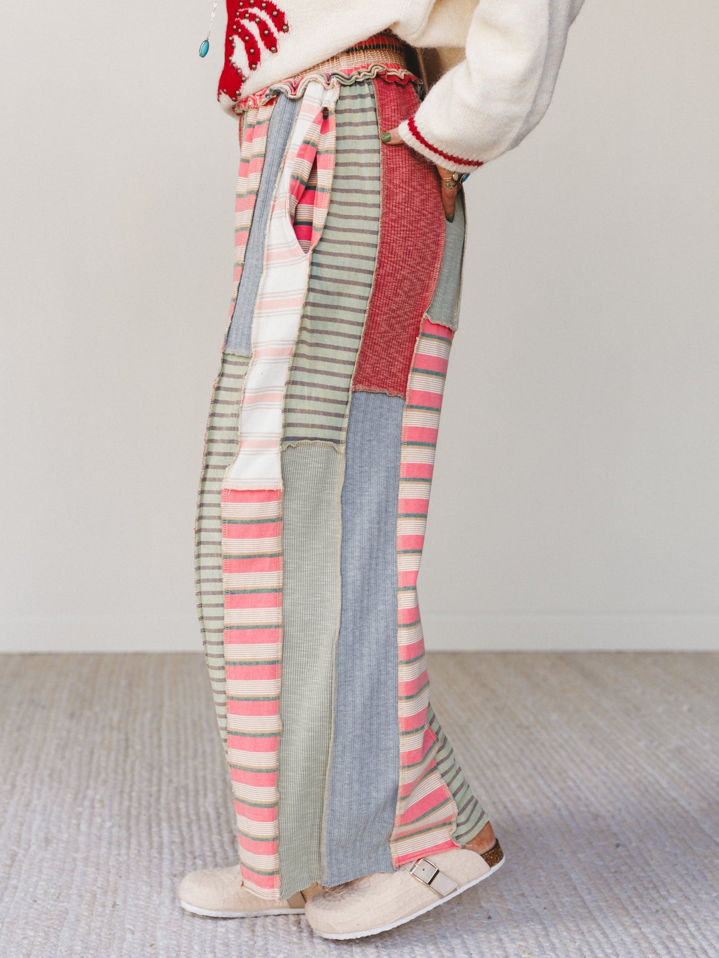 Eclectic Stripes Wide Leg Pants - Pink