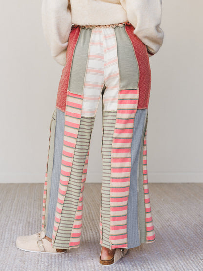 Eclectic Stripes Wide Leg Pants - Pink