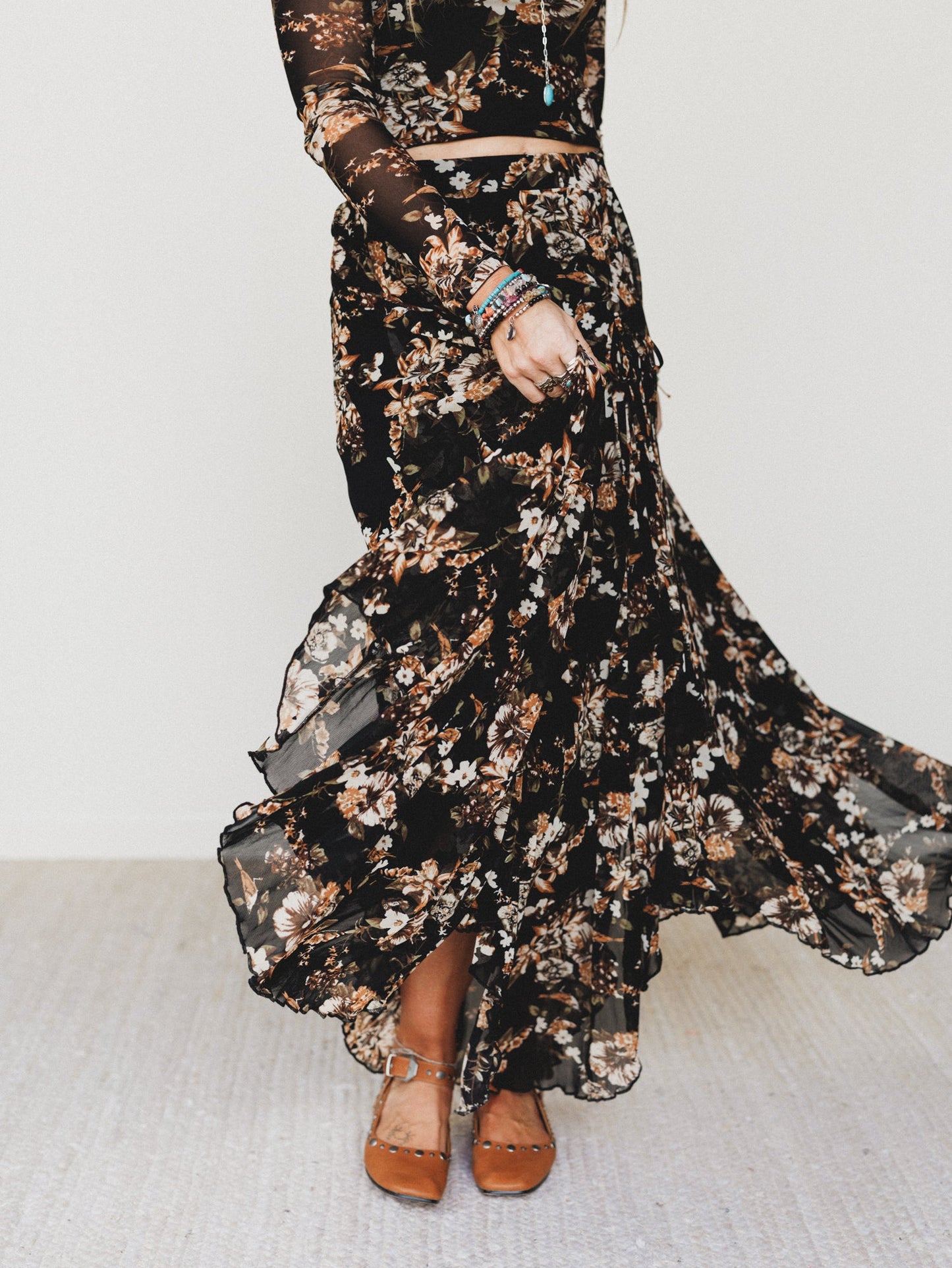 Let It Layer Floral Skirt - Black