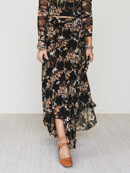 Let It Layer Floral Skirt - Black