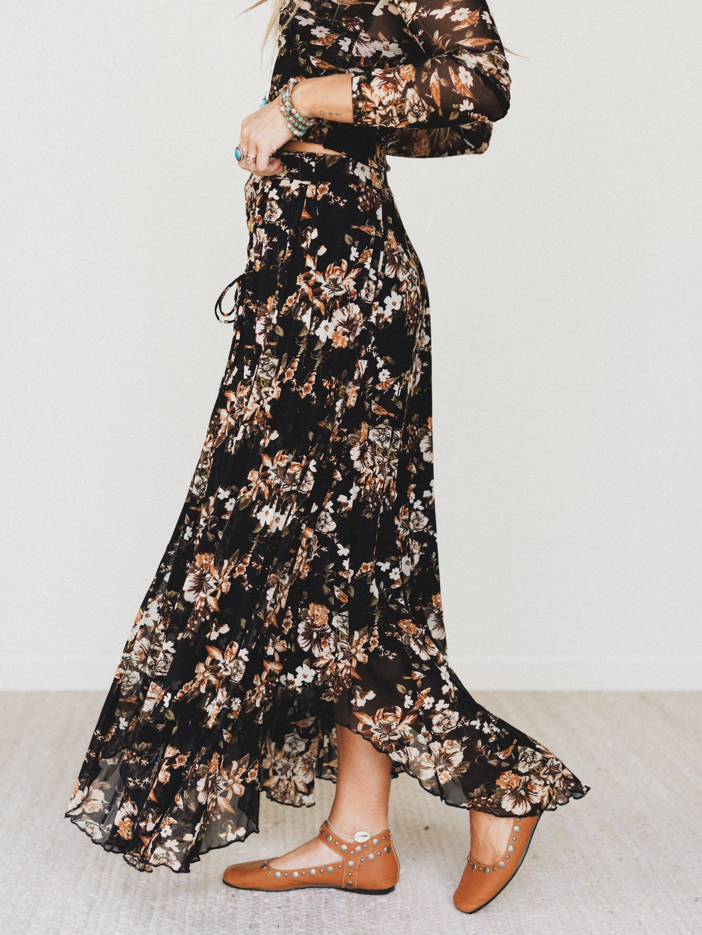 Let It Layer Floral Skirt - Black