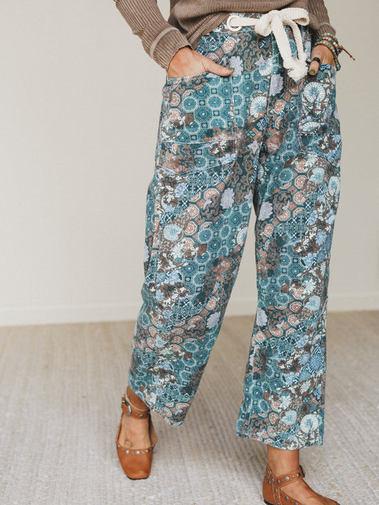 Just Coasting Printed Pants - Teal