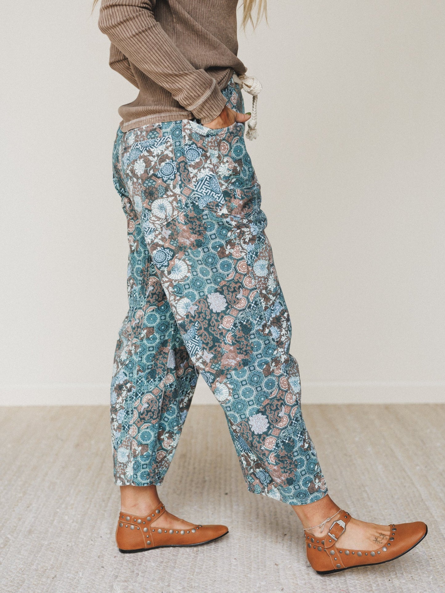 Just Coasting Printed Pants - Teal