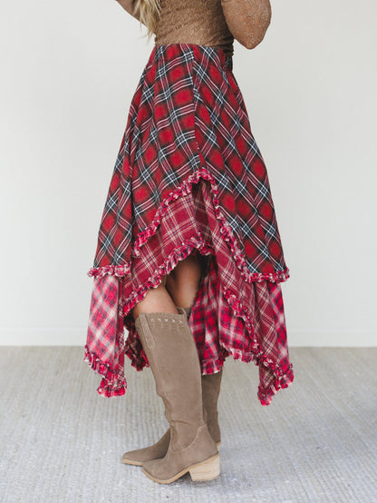 Sand Dancer Plaid Skirt - Red