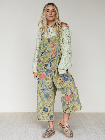 High Hopes Flower Printed Overalls - Sage