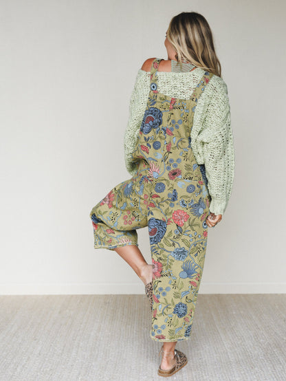 High Hopes Flower Printed Overalls - Sage