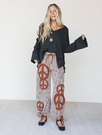 The Nest Laurel Lee Patchwork Pants - Taupe Leopard