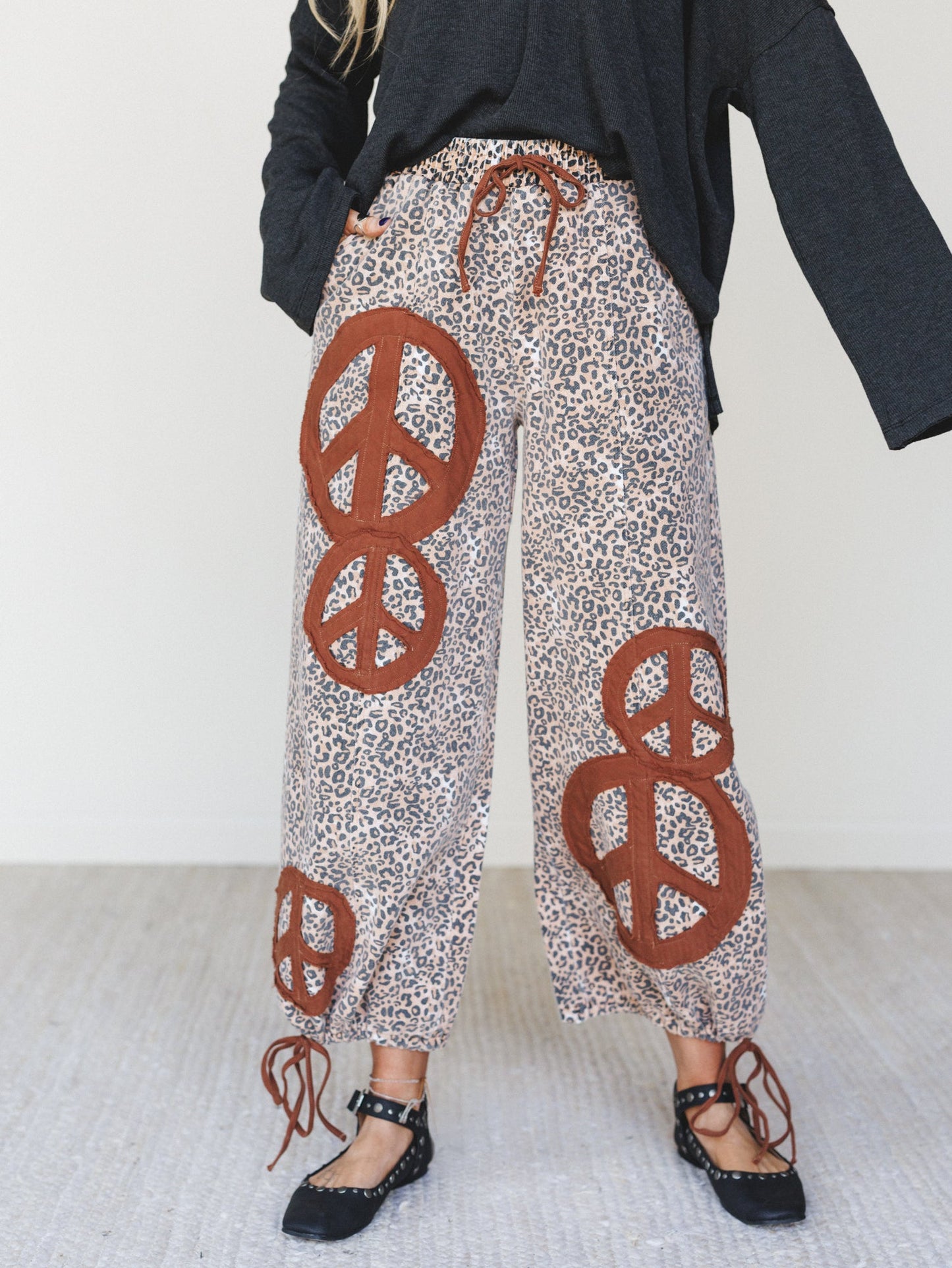 The Nest Laurel Lee Patchwork Pants - Taupe Leopard