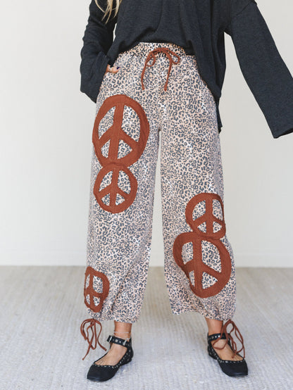 The Nest Laurel Lee Patchwork Pants - Taupe Leopard