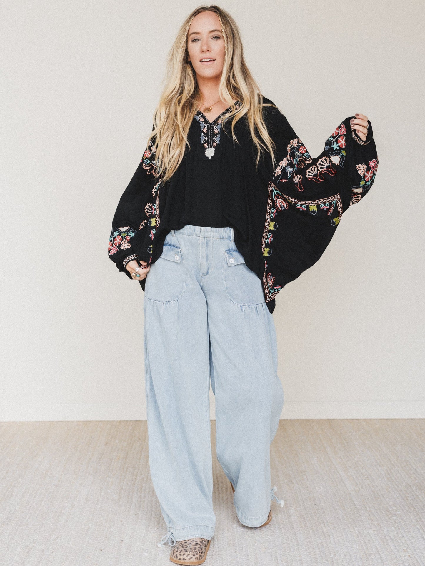 Lets Jet Set Wide Leg Pants - Light Denim