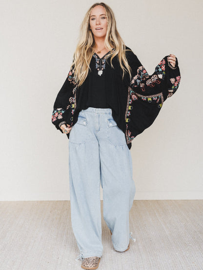 Lets Jet Set Wide Leg Pants - Light Denim