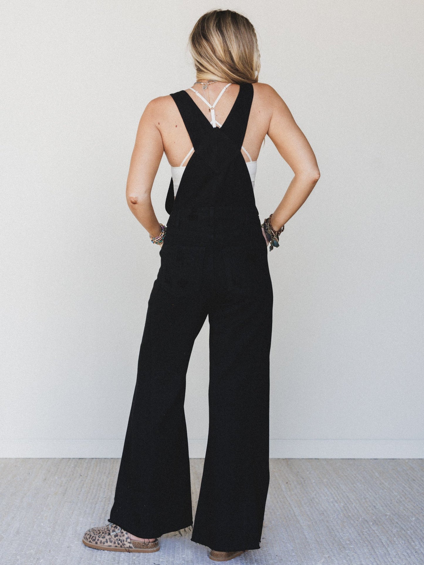 Milly Distressed Hem Wide Leg Overall - Black