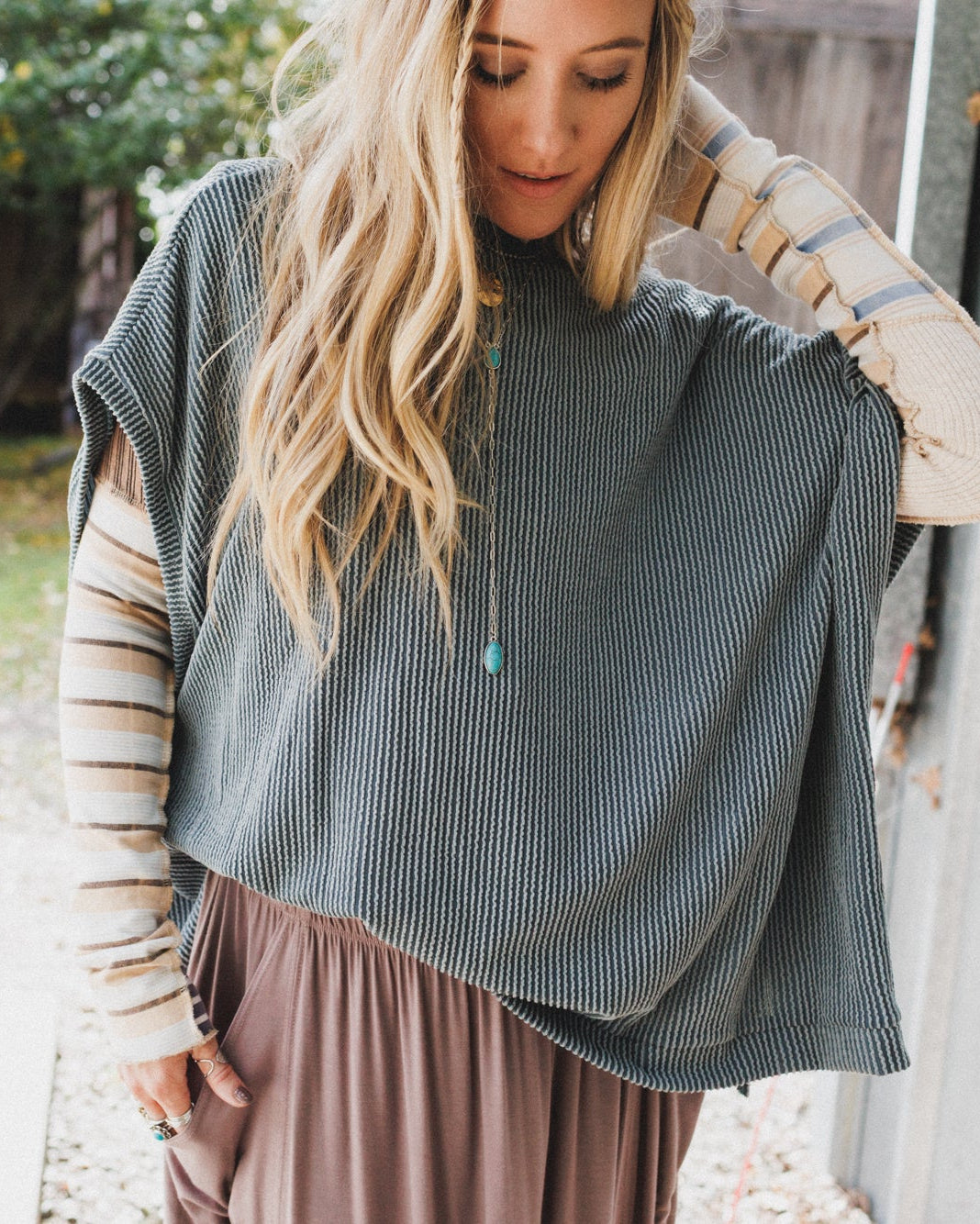 The Nest Moon Glow Texture Knit Top - Seafoam
