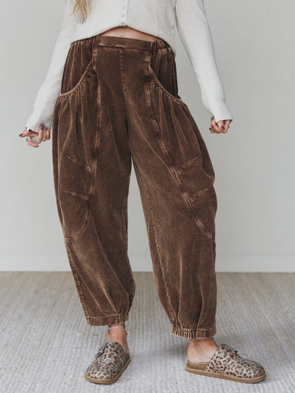 The Nest Nora Gathered Barrel Corduroy Pant - Brown