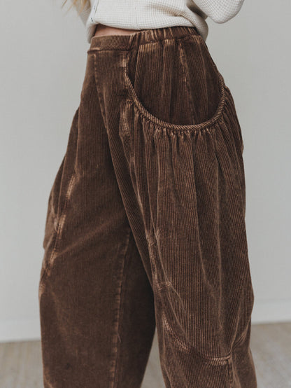 The Nest Nora Gathered Barrel Corduroy Pant - Brown