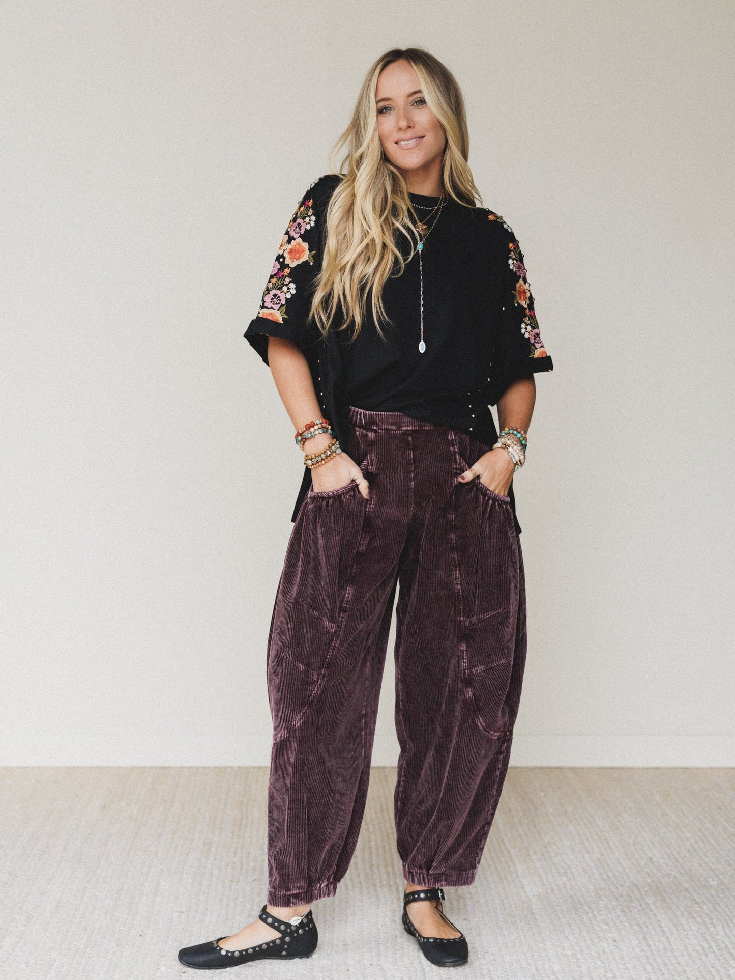 Tomcat Studded High Low Top - Black Floral Embroidery