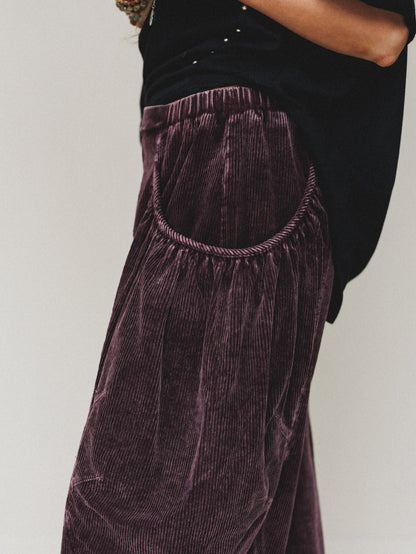 The Nest Nora Gathered Barrel Corduroy Pant - Burgundy