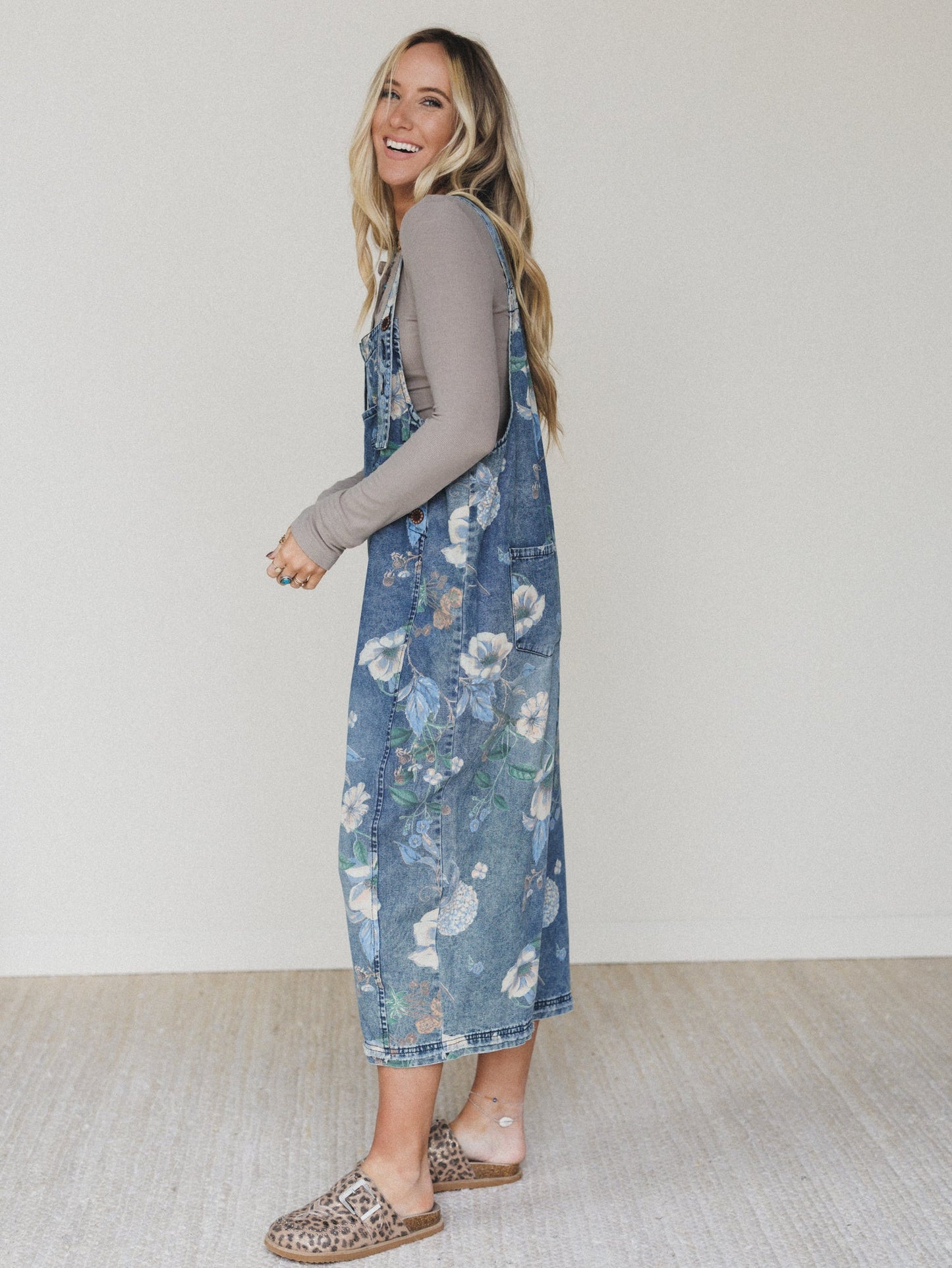 High Hopes Floral Overalls - Denim