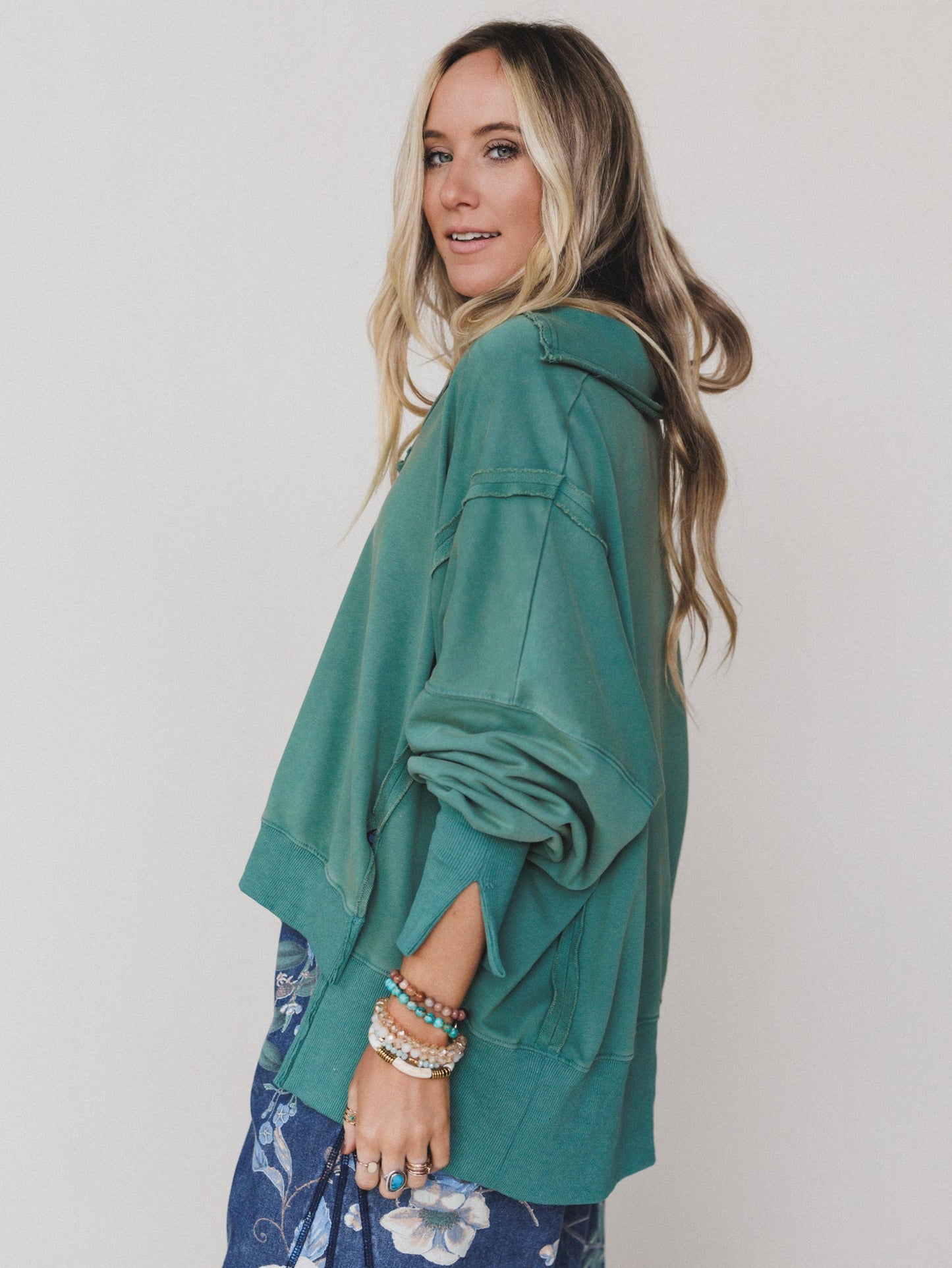 Candace Oversized Collar Sweatshirt  - Green