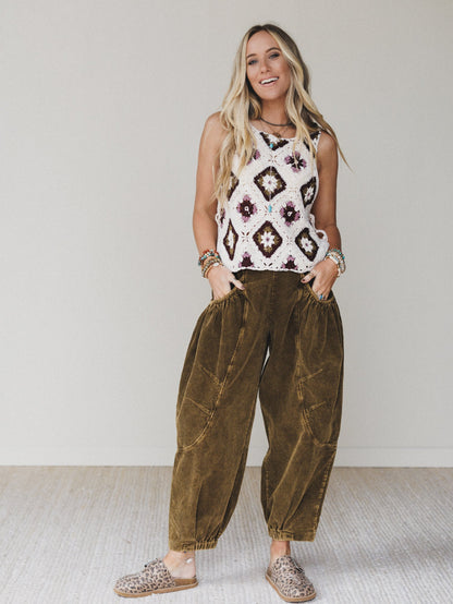 The Nest Nora Gathered Barrel Corduroy Pant - Olive