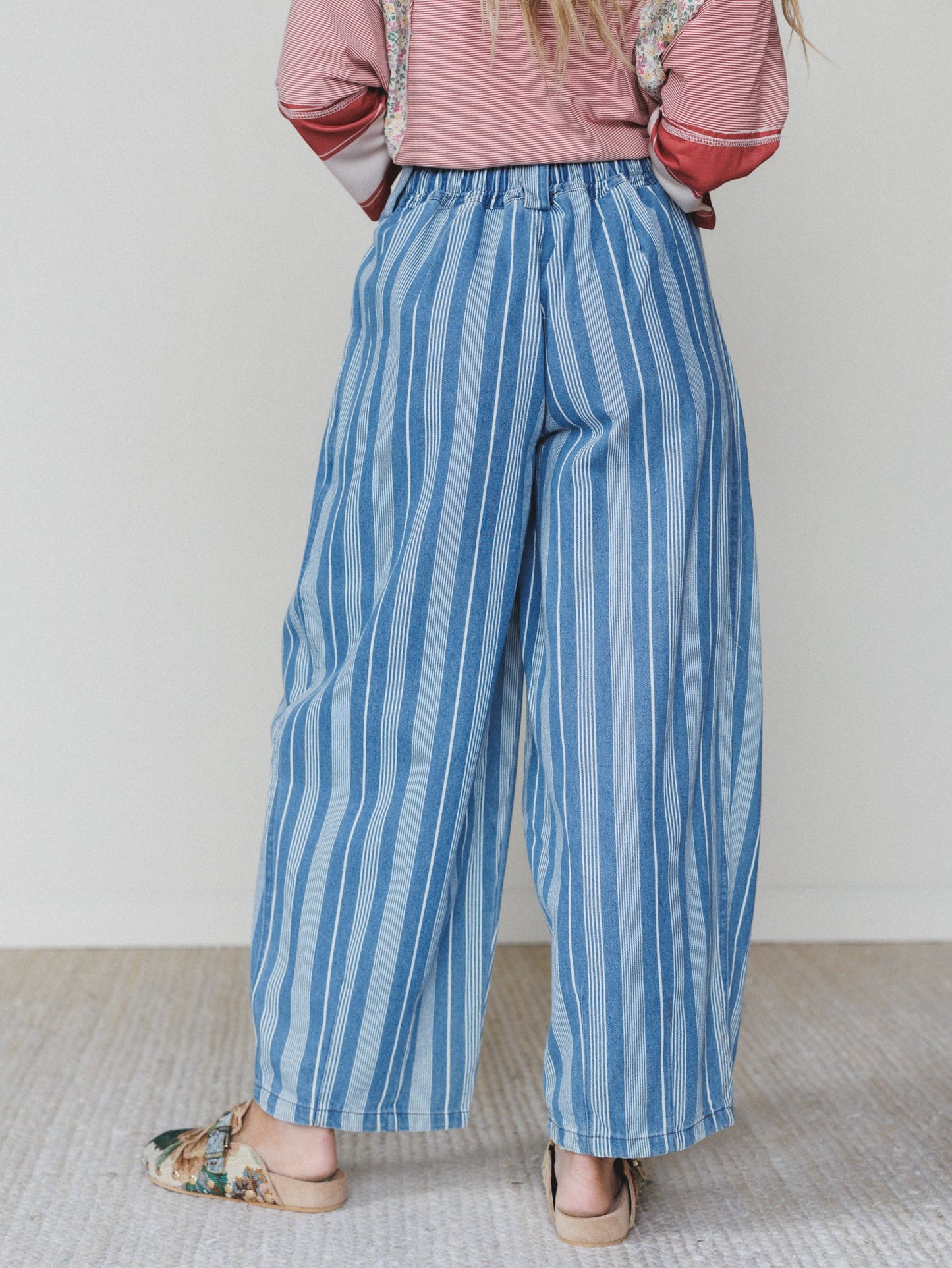 Right Step Striped Pants  - Light Denim