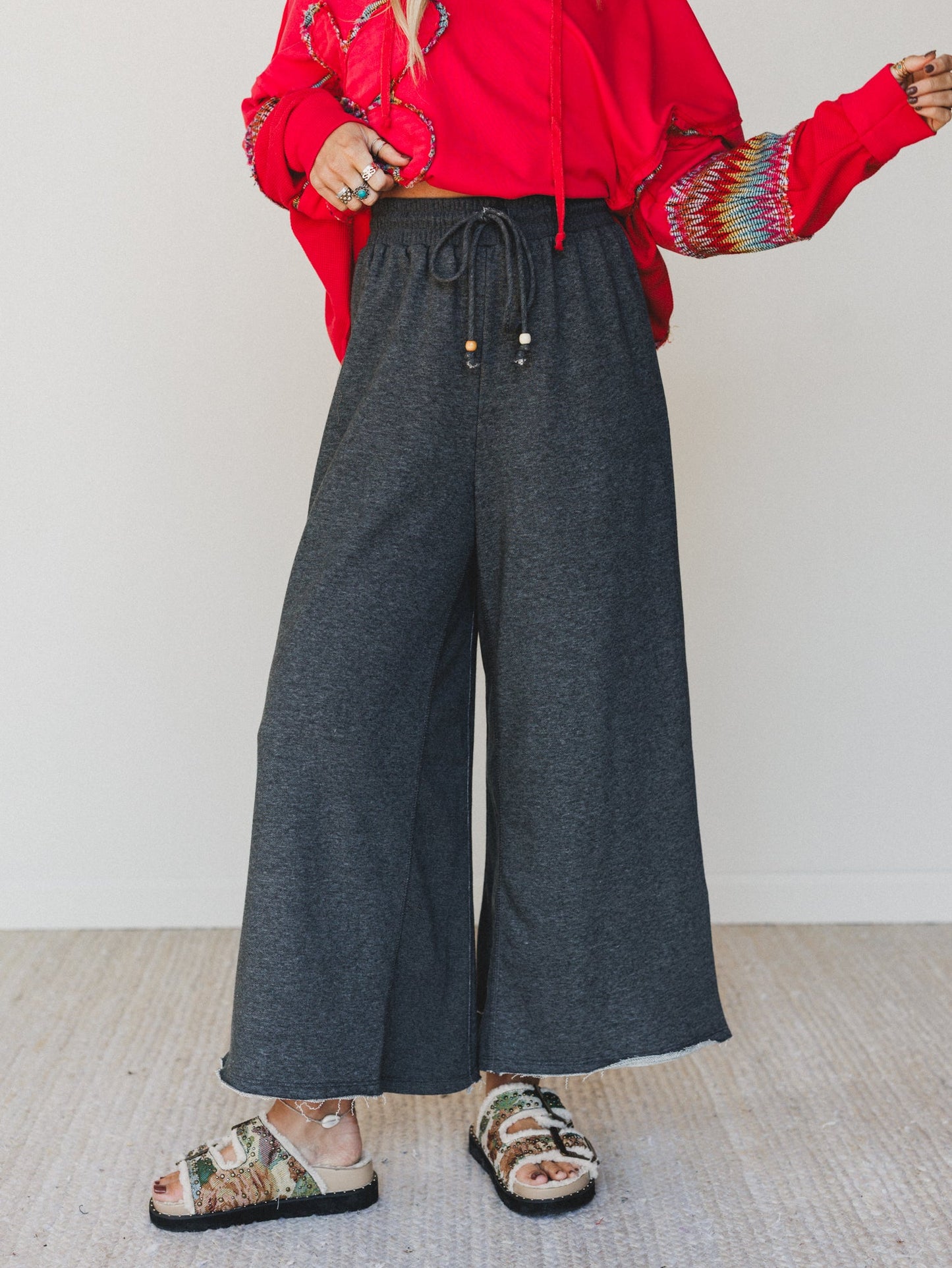 The Nest Love Seeker Crochet Pocket Pants - Charcoal