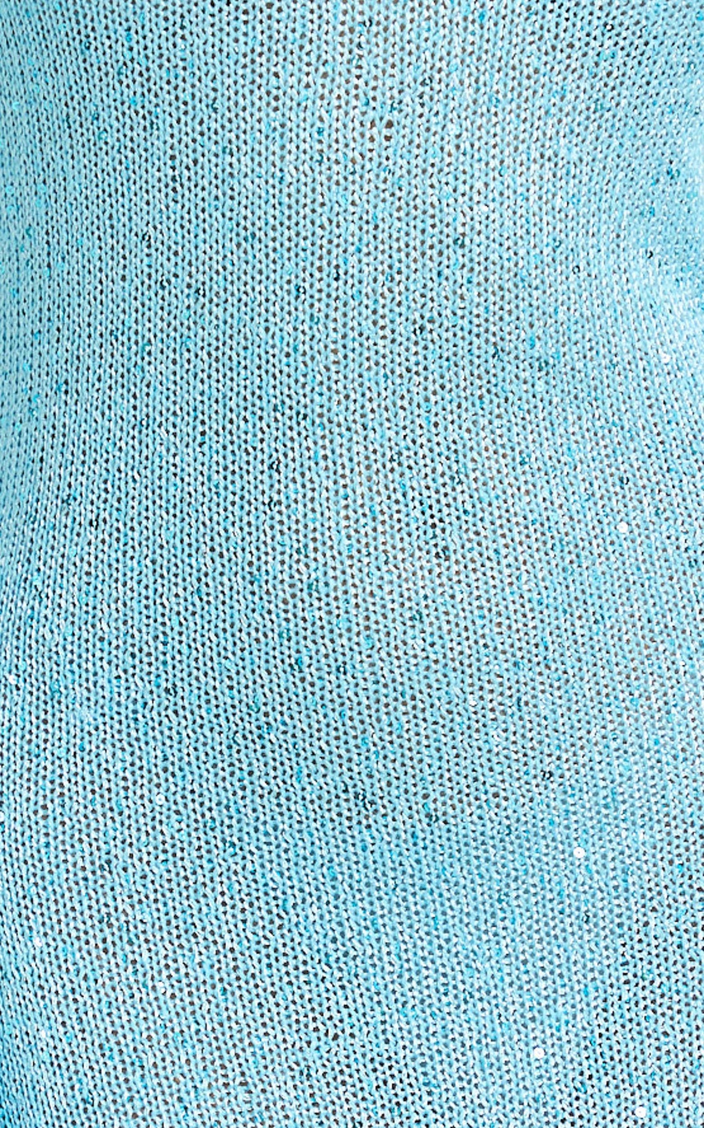Inez Maxi Dress - High Neck Long Sleeve Scoop Back Sequin Open Knit Column Dress in Light Blue
