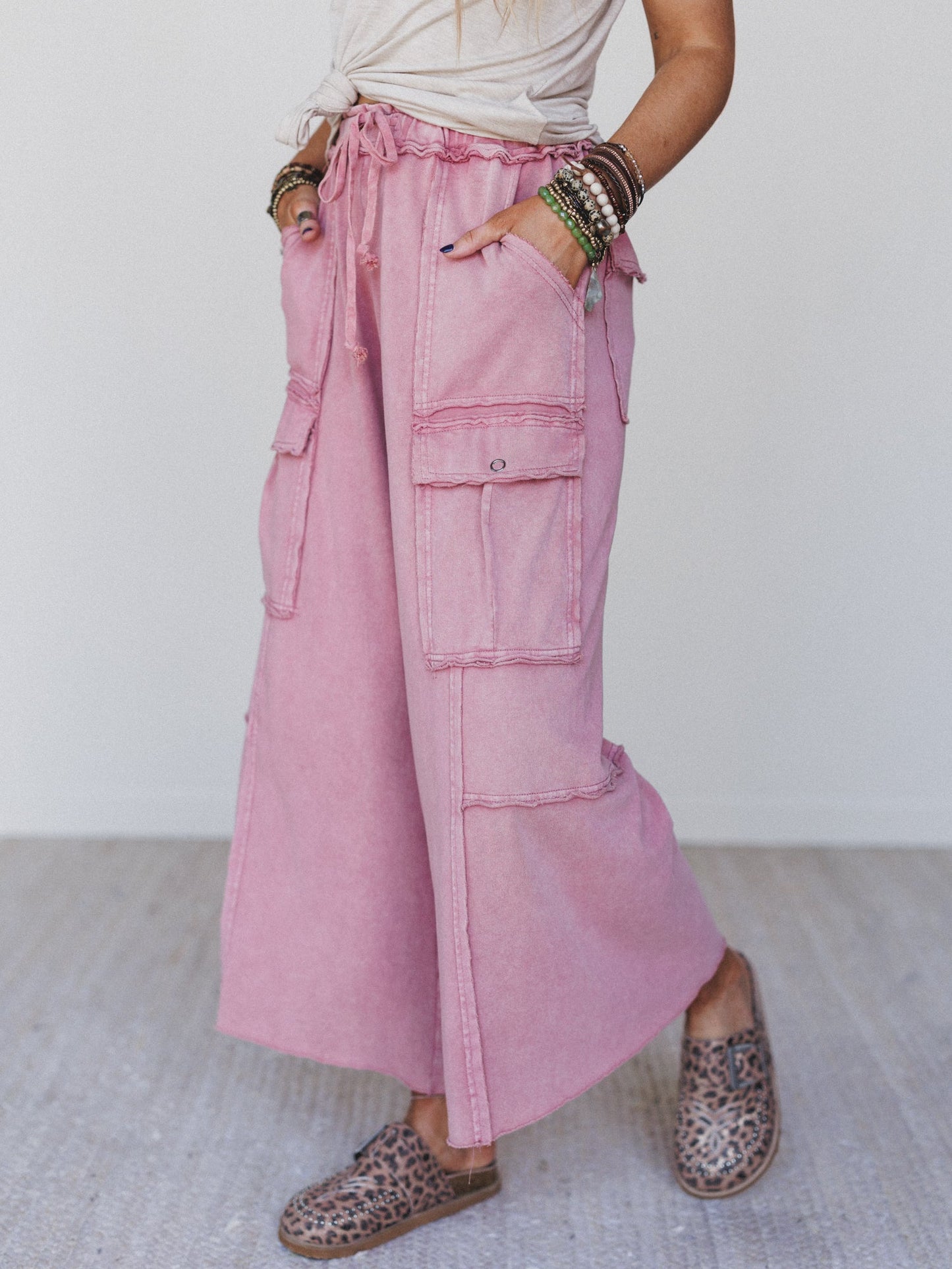 Game On Cargo Wide Leg Pant - Burgundy