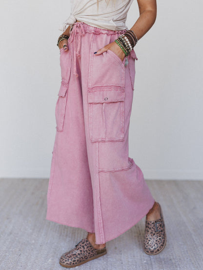 Game On Cargo Wide Leg Pant - Burgundy