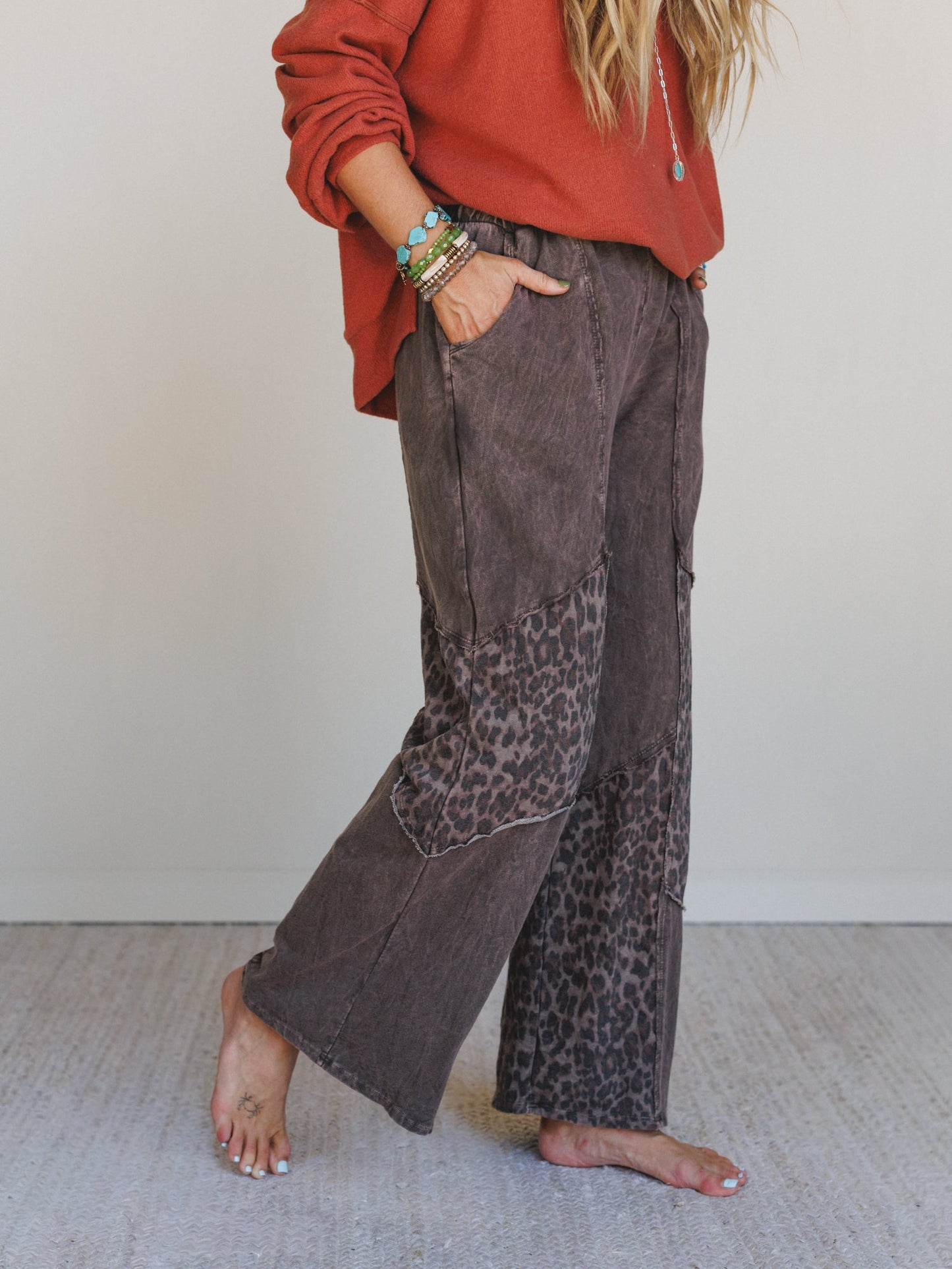 Printed Spirit Wide Leg Pants - Brown