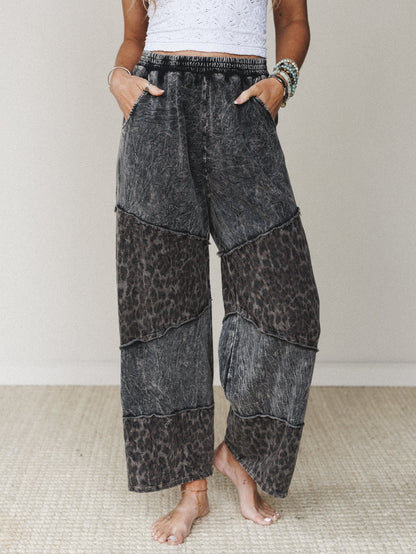 Milana Leopard Print Wide Leg Pants - Ash Black