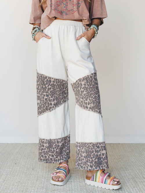 Milana Leopard Print Wide Leg Pants - Natural
