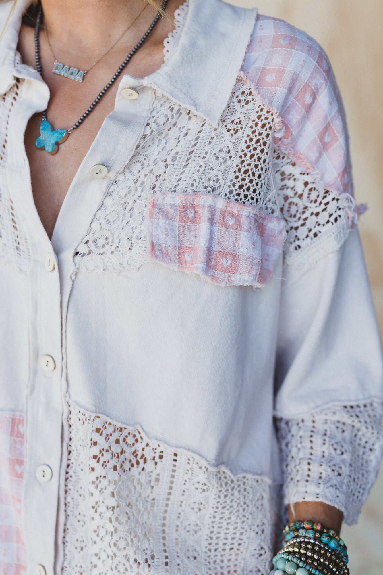 Lost In Love Button Down Top - Natural