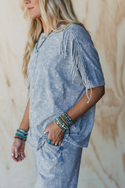 Wild Route Fringe Top - Grey