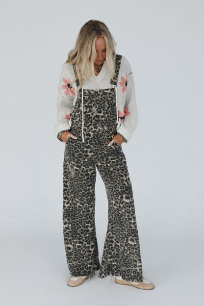 Milly Distressed Hem Wide Leg Overall - Brown Leopard