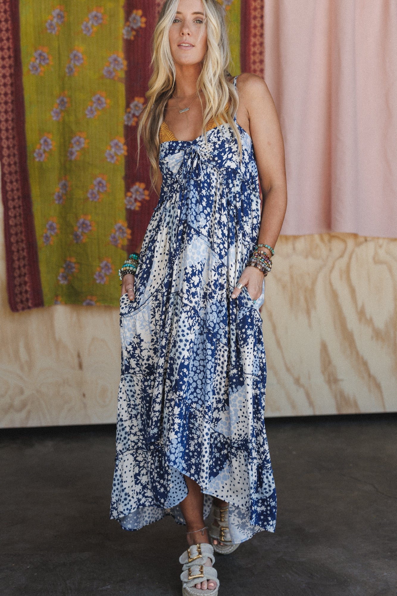 Cecelily Floral Tiered Maxi Dress - Blue