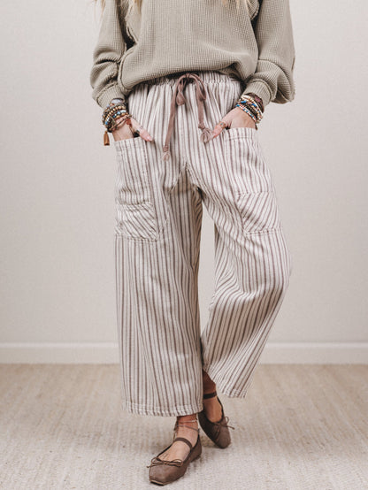 Percy Striped Barrel Jeans - Taupe
