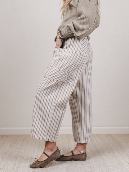 Percy Striped Barrel Jeans - Taupe